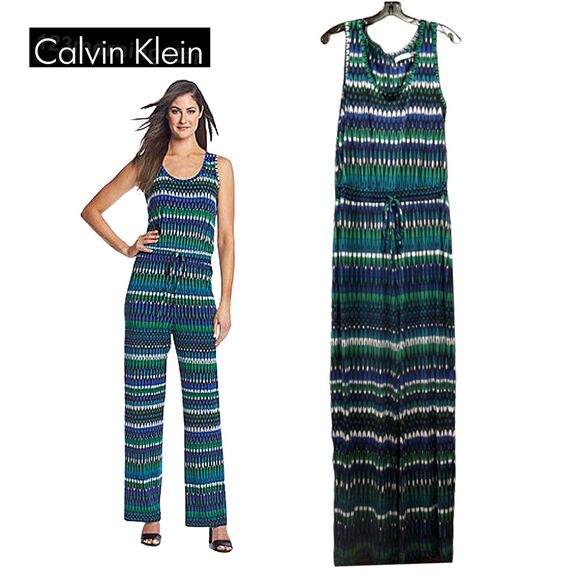 Calvin Klein NEW Bohemian Atlantis Geometric Tie Dye Drawstring Jumpsuit 14 - Picture 1 of 11